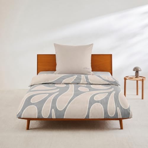 s.Oliver Mako Satin Bettwäsche 135x200 cm - 100% Baumwolle maschinenwaschbar anschmiegsam & weich praktischer Reißverschluss 2tlg. Satinbettwäsche grau beige