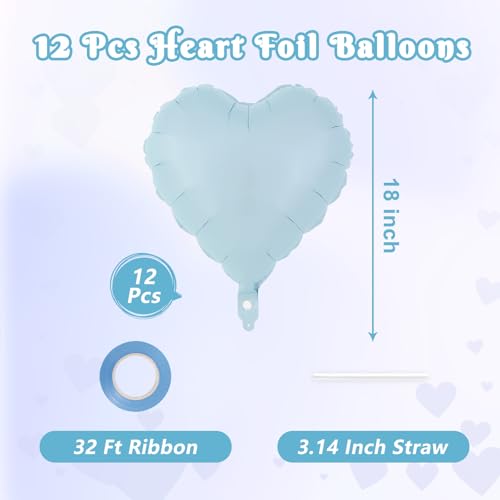 Image of 12 Pcs Light Blue Heart Balloons,18 Inch Heart Foil Balloons Love Balloon Valentine Balloon for Birthday Party Wedding Engagement Party Baby Shower Valentine Day Decorations