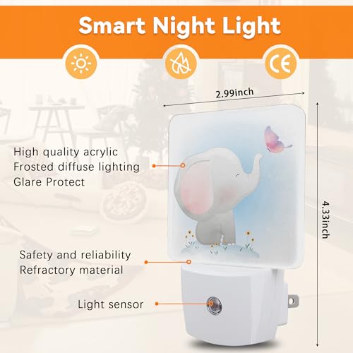 Image of Cute Elephant Night Light,Butterfly Plug into Wall with Dusk to Dawn Light Sensors, Nightlights for Bedroom, Bathroom, Hallway, Kitchen,Gifts for Girls Women