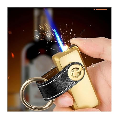 Mini encendedor a butano con llavero llama azul resistente al viento miniatura 2