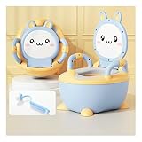 子供用トイレ おまる 【保育士が監修】洋式 トイレトレーニング 補助便座 多機能 携帯トイレ 抗菌 防臭 ソフトクッション 滑り止め底 フタ付き クリーニングブラシ付き かわいいうさぎちゃんデザイン 幼児 練習 男の子 女の子 2~8歳 (かわいいブルーのうさちゃん)