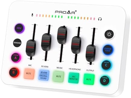 Audio Mixer,Podcast Equipment Bundle with Audio Interface for PC Phone,RGB DJ Mixer with Vocal Effects,Sound Board,Professional Sound Card for Live Streaming/Podcasting/Gaming/Recording/Youtube