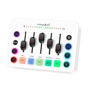 Gaming Audio Mixer, Live Streaming Sound Card RGB PC DJ Mixer with Individual Control, 48V Phantom Power, Sound Board Audio Interface for PC Phone, Podcast Equipment Bundle for Recording Youtube