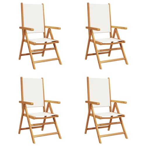 vidaXL Cream White Solid Wood Reclining Garden Chairs - Adjustable Backrest, Foldable Armchair 4 pcs, Outdoor Lounge Seating for Patio/Garden