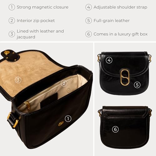 Image of Time Resistance Full-Grain Leather Crossbody Bag - Shoulder Bag with Magnetic Closure - Leather Messenger Bag for Women