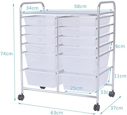 COSTWAY 6/12 Drawers Rolling Storage Cart, Home Office Stationary Utility Trolley with 4 Wheels, Multipurpose Mobile Organiser Shelving Unit for Makeup Beauty Salon (12 Drawers, Clear)