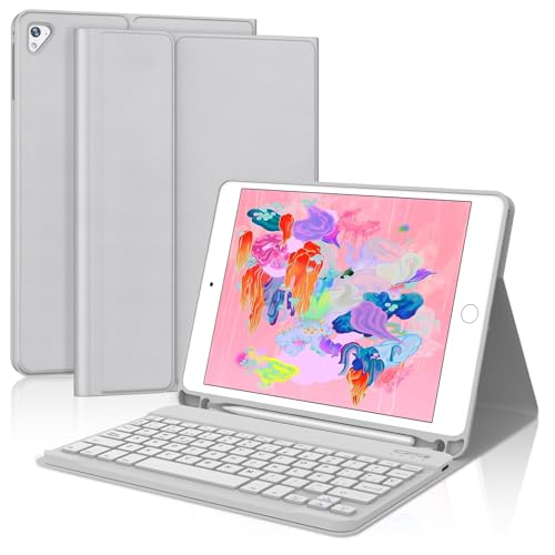 Teclado para iPad 5 Gen 9.7 y Pro 9.7 funda bluetooth QWERTY español gris Ñ
