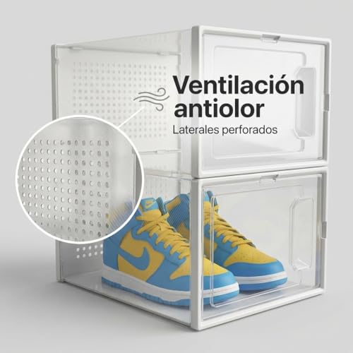 Miniatura 5 de Zapatero Plastico Pack 16 - Pincho - Cajas Para Zapatos, Cajas Zapatos Transparentes, Caja Organizadora Apilable, Organizador Armario Con Cajón Frontal - Cajones Almacenaje Con Ventilación, Modular