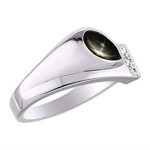Rylos Mens Rings Sterling Silver Ring - Timeless Pear Shape Cabochone Gemstone & Diamonds - Tear Drop Black Star Sapphire Rings For Men Men's Rings Silver Rings Sizes 8,9,10,11,12,13 Mens Jewelry #TOP17