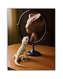 Dream Big 11x14 Unframed Poster Funny Lizard Looking at Dinosaur in Mirror Art Motivational Wall Print Bearded Dragon Reptile Humor Kids Room Dinosaur Decor Creative Animal Artwork Pet Lover Gift