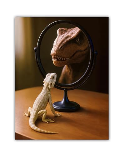 Dream Big 11x14 Unframed Poster Funny Lizard Looking at Dinosaur