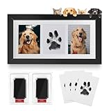 SahCognitual Pfotenabdruck Set Hund Katze, Hunde Geschenke mit 2 Tintenloses Stempelkissen 4 Karten, Fußabdruck Baby Set mit Holz Bilderrahmen, Baby Abdruckset 0-6 Monate, Dreifach-Rahmen, Schwarz