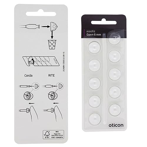 Genuine Oticon Hearing Aid Domes Minifit Open 6mm (0.24 inches - Too Small), Oticon Branded OEM Denmark Replacements, Authentic Accessories for Optimal Performance -1 Pack/10 Domes Total
