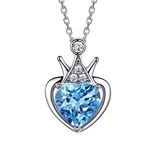 Collier Argent Sterling femme et pendentif cœur topaze bleue pour vos soirées