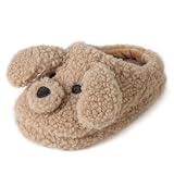 Csfry Toddler Kids Doggy Slippers Cartoon Animal Plush Indoor Slipper,Brown US11-12