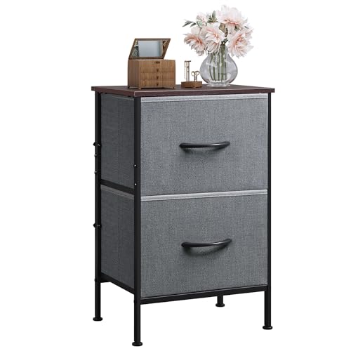 WLIVE Night Stand, Small Dresser with 2 Drawers & Wooden Top, Nightstand with Fabric Bins, Bedside Table End Table for Bedroom, Closet, Entryway, College Dorm, Charcoal Black