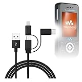 BoxWave Cable Compatible with Sony Ericsson W580i - AllCharge 3-in-1 Cable - Jet Black
