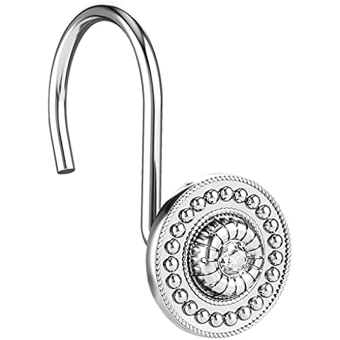 iToplin 24 Pack Chrome Shower Curtain Hooks, Decorative Shower Curtain Rings for Bathroom Shower Curtain Rods and Liner, Metal Shower Hooks, Shower Rings for Curtain, Silver Cover