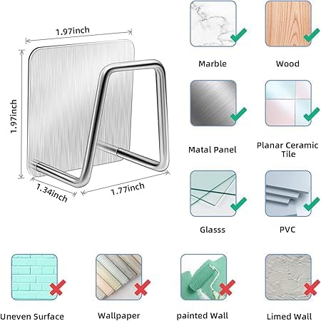 KACHKIT Adhesive Sponge Holder,Kitchen Sink,Stainless Steel Scrubber Hanger Caddy Accessories Storage Rack Stand for Scratch Scrub Dishcloth Dishrag Wool Exfoliate (Pack of 5) Silver. 1