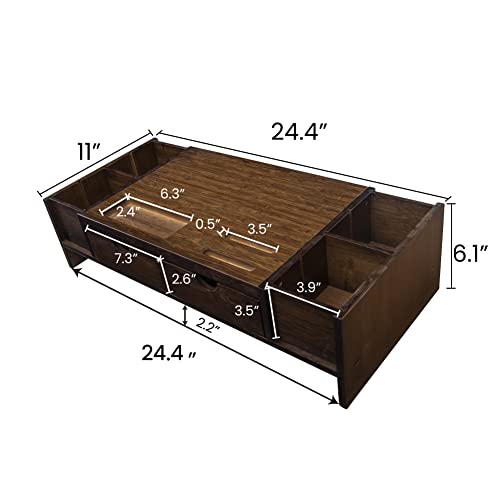 Crestlive Products Luxury Bamboo Computer Monitor Stand Riser With Adjustable Storage Organizer & Drawers Laptop Cellphone Tv Printer Stand, Antique Brown #TOP5