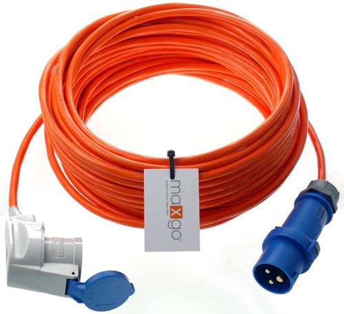 maxgo Campingkabel CEE-Stecker Verlängerungskabel Stromkabel Aussen Wohnwagen H07BQ-F 3X1,5mm² Landstromanschluss MENNEKES Winkelkupplung Anschlusskabel blau, Länge:10m