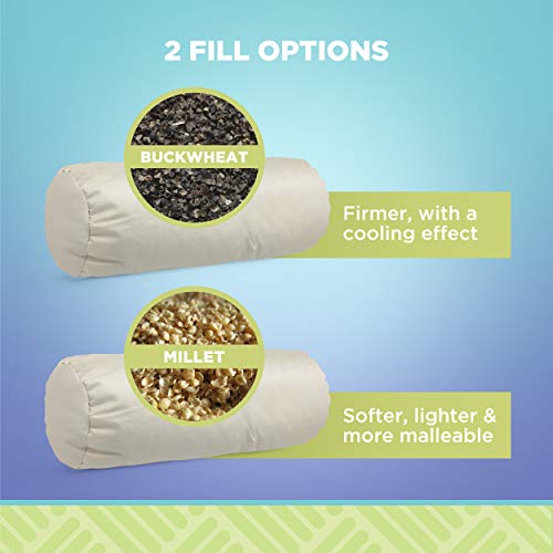 Bean Products Wheatdreamz Neck Roll Pillow - Made In Usa - Organic Cotton Zippered Shell With Organic Buckwheat - 6" X 16" #TOP4