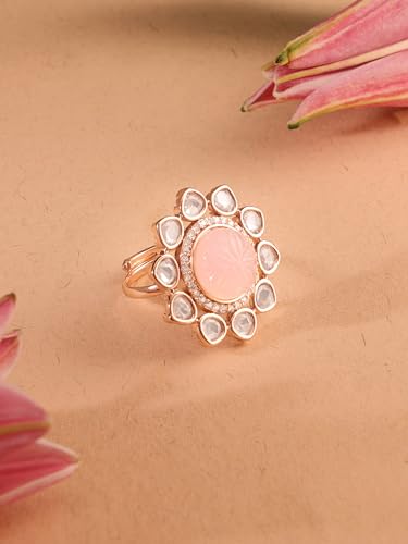 Women's Adjustable Brass Flower Ring with Cubic Zirconia