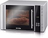 SEVERIN 3-in-1 Mikrowelle mit Grill und Heißluftfunktion, Minibackofen mit 10 Automatik-Programmen, multifunktionale Mikrowelle mit Drehteller und Grillrost, silber/schwarz, MW 7775