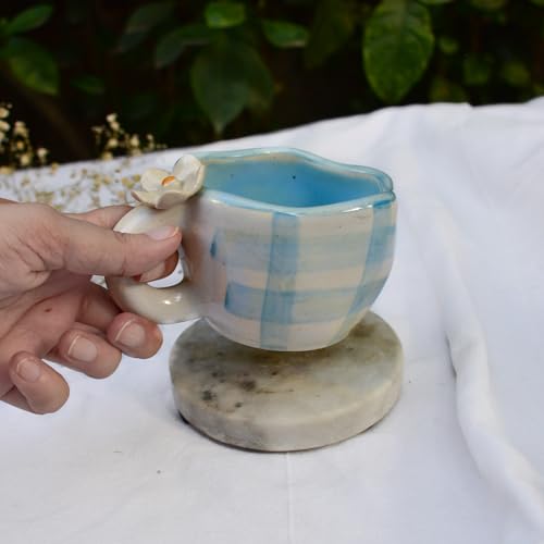 Image of Daisy Ceramic Mug | Handmade Cup | Gift to Best Friend | Aesthetic Cute Mug | Coffee Tea /Milk Mugs (Blue)(200 ML)