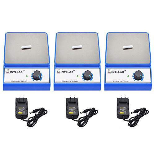 INTLLAB 3pcs Pack Magnetic Stirrer Stainless Steel Magnetic Mixer with stir bar (No Heating) Max Stirring Capacity: 3000ml