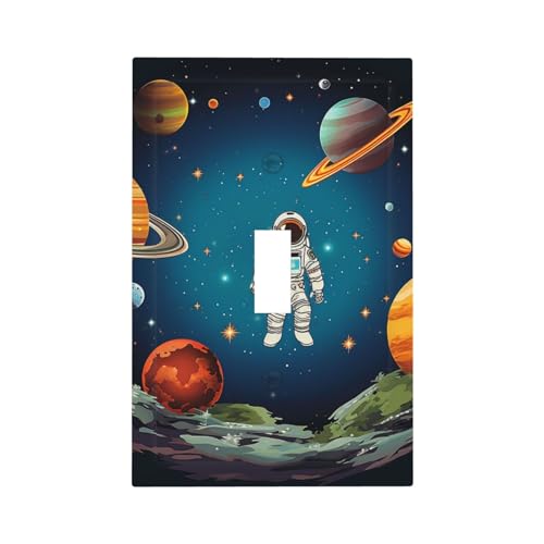 Art Plates Outer Space Rocket Astronaut Wall Plate One Gang Light Switch Plate Cover Outlet Wall Plates Decorative Single Toggle Wall Plate Cover For Kitchen Bedroom Decor