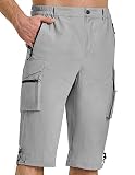 Men's Hiking Cargo Shorts Big and Tall Summer Capri Pants Travel Shorts with Zipper Pockets for Golf