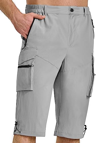 Men's Hiking Cargo Shorts Big And Tall Summer Capri Pants Travel Shorts With Zipper Pockets For Golf Fishing Camping Light Gray Xl #TOP30