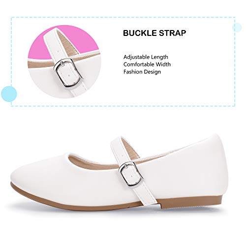 Hehainom Girls Dress Shoes Flower Girl Mary Jane Ballet Flats Shoes With Ankle Strap For Toddler Little Kid (White Pu, Size 1) #TOP4