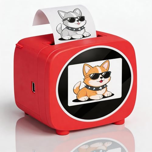 Image of RUIYUE AI Voice Sticker Printer with Display Screen, Portable Inkless Thermal Label Maker, Mini Rechargeable Sticker Maker for Journaling, DIY Crafts, Labels, Home School Office (Red)