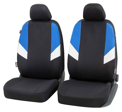 Walser Auto-Sitzbezug Cala 2 Vordersitzbezüge, Universal PKW-Sitzbezüge Polyester, Auto-Schonbezüge für Normalsitze, Autositzschoner schwarz-blau