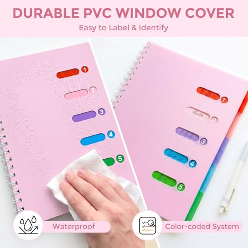 Cahier ligné A4 rose à spirale HEYPLACE avec 5 intercalaires pour notes