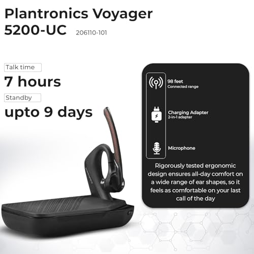 Plantronics Voyager 5200-UC for Bluetooth Headset Earpiece Bundle 206110-101 - for Smartphones, PC, iOS, Mac, Tablet, Incl. Charging Case + Charging Cable + USB Dongle + USB A-C + Microfiber Cloth by ANYHDD - Image 3