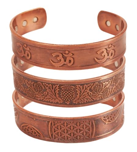 Image of Touchstone copper bracelets | gift for men women |adjustable 100% pure solid real magnetic jewelry | handmade bracelet set combo | celtic om inscribed tibetan bangles. Set of 3 different designs