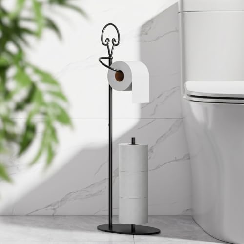 Toilet Paper Holder Stand with Dispenser,Free Standing, Classic,Black