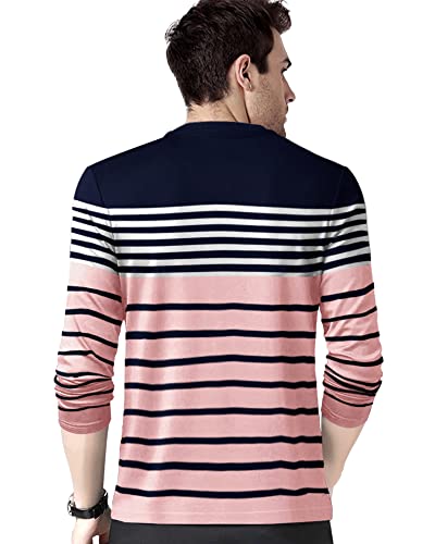 EYEBOGLER Men's Trendy Full Sleeves Round Neck Regular Fit Striped T-Shirt