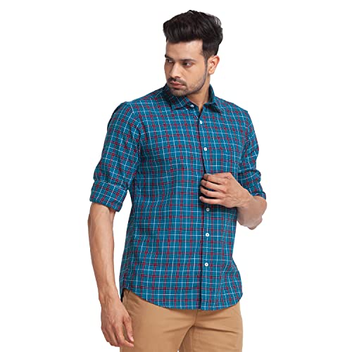 Image of Colorplus Red Checks Tailored Fit Casual Shirts for Men
