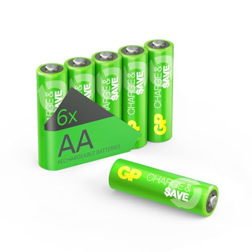 Piles Rechargeables AA NiMH 1300 mAh - Lot de 6 Piles | GP Charge & Save | Préchargées, Longue durée, résistantes aux températures extrêmes | Idéales pour Lampes, Jouets, Stations météo, Accessoires