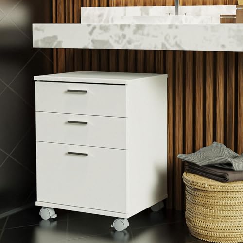 Gaveteiro para Banheiro Branco com 3 Gavetas e Rodinhas Madesa