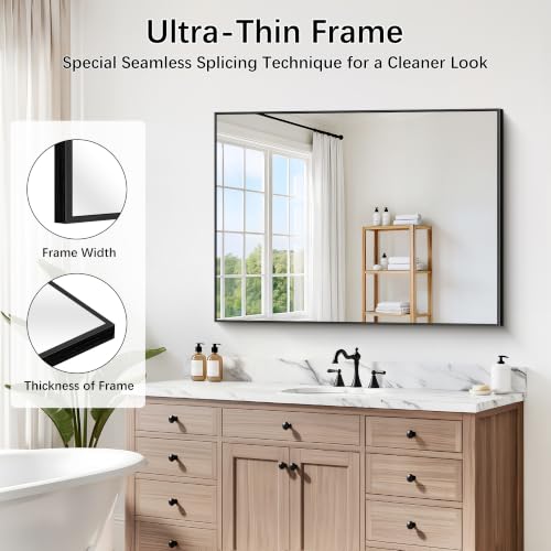 Image of DESBING Black Bathroom Mirror for Wall, 30x40 Inch Rectangle Mirrors with Metal Frame, Modern Vanity Wall Mirror Decor for Entryway Hangs, Bathroom, Living Room Horizontal or Vertical