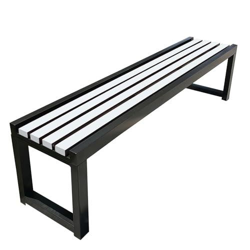 Banco de acero inoxidable para 2 personas sin respaldo para jardín, moderno porche de piel blanca (120 x 40 x 45 cm), perfecto para parques y jardines