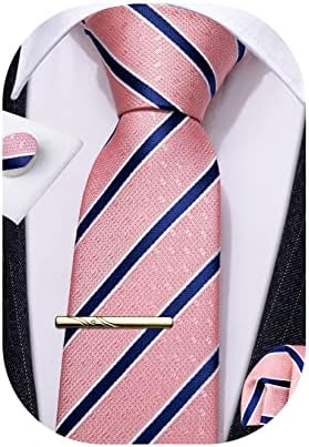 Barry.Wang Men Paisley Floral Silk Tie Set Necktie Solid Handkerchief Cufflinks Tie Clip Wedding Business (Solid Black Flower)