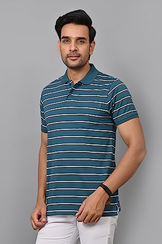 Arbour Men Polo Neck Striped Pocket Half Sleeves T-Shirt