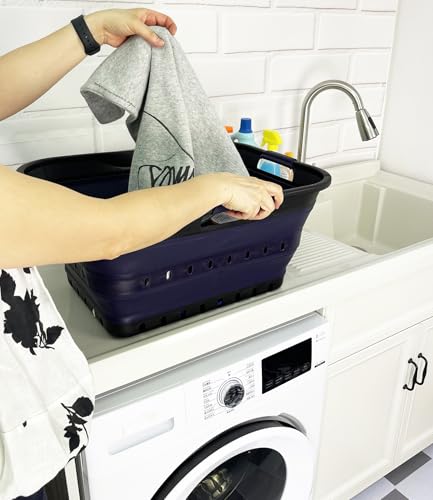 Image of SAMMART 42 (11 Gallons) Collapsible Plastic Laundry Basket, Foldable Pop Up Storage Container /Organizer, Space Saving Hamper, Portable Bin for Dorm Room Bathroom (2, Black /Dark Purple)