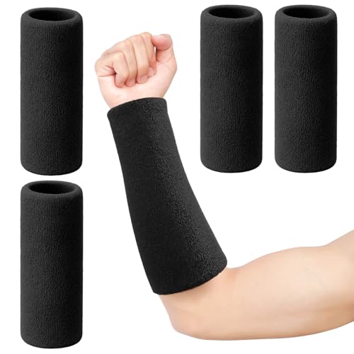 4 Pcs 9.84 Inch Extra Long Wristbands Sweatbands Arm Sweat Bands Football Tennis Volleyball Basketball Bulk Elastic Wrist Sweatbands for Men Women Gymnastics Workout Running Outdoor Activity (Black)